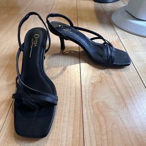 Black sandals with a heel
